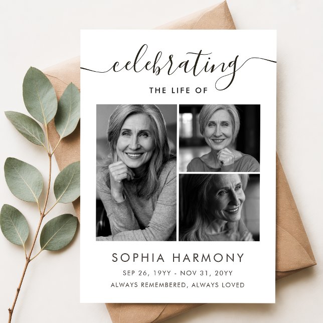 Elegant Script Celebration of Life Photo Funeral Invitation (Creator Uploaded)