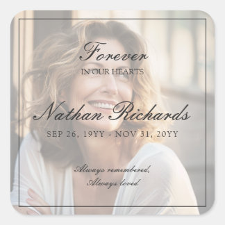 Elegant Script Celebration of Life Photo Funeral Square Sticker
