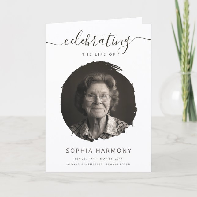 Elegant Script Celebration of Life Photo Program Card (Front)