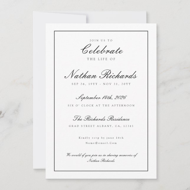 Elegant Script Celebration of Life Program Card (Front)