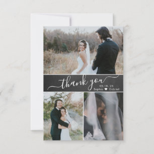 Elegant Script Chalkboard Wedding Photo Collage Thank You Card