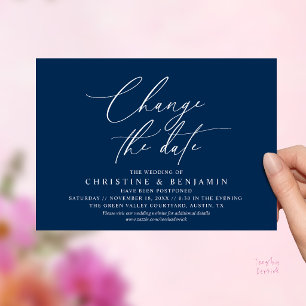 Elegant Script Change the Date Wedding Postpone Invitation