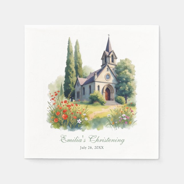 Elegant Script Charming Church Baptism Christening Napkin (Front)