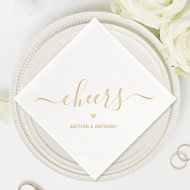 Elegant Script Cheers Wedding Foil Napkins (Creator Uploaded)