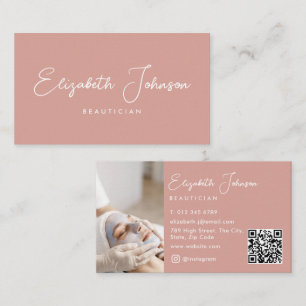 Elegant Script Chic Pink Photo QR Code Business Card