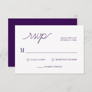Elegant Script Chic Purple Minimal Wedding RSVP Card