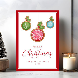 Elegant Script Christmas Baubles Holiday Card