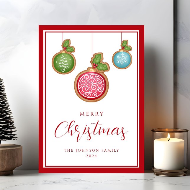 Elegant Script Christmas Baubles  Holiday Card (Elegant Script Christmas Baubles Holiday Card)