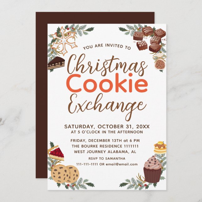 Elegant Script Christmas Cookie Exchange Party Invitation (Front/Back)