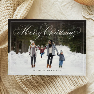 Elegant Script Christmas Four Photo Family Holiday Card