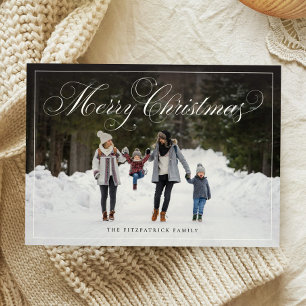 Elegant Script Christmas One Photo Family Holiday Card