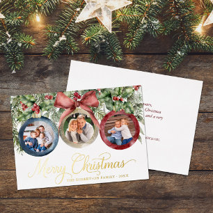 Elegant Script Christmas Ornaments Family Photos