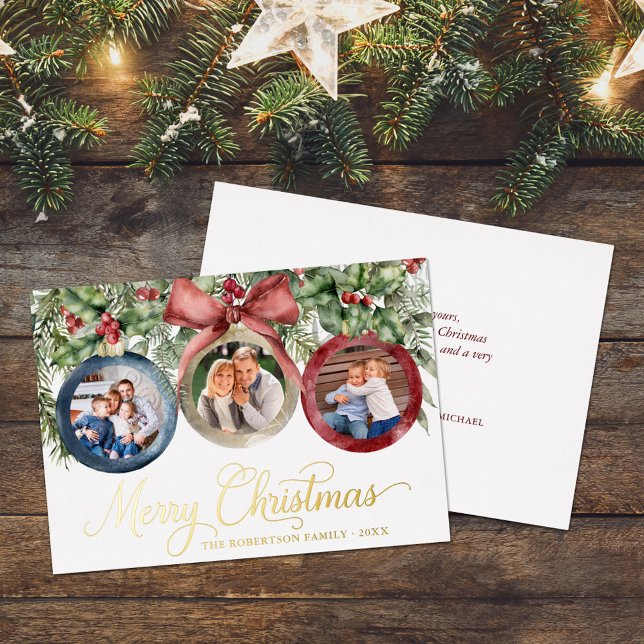 Elegant Script Christmas Ornaments Family Photos (Creator Uploaded)