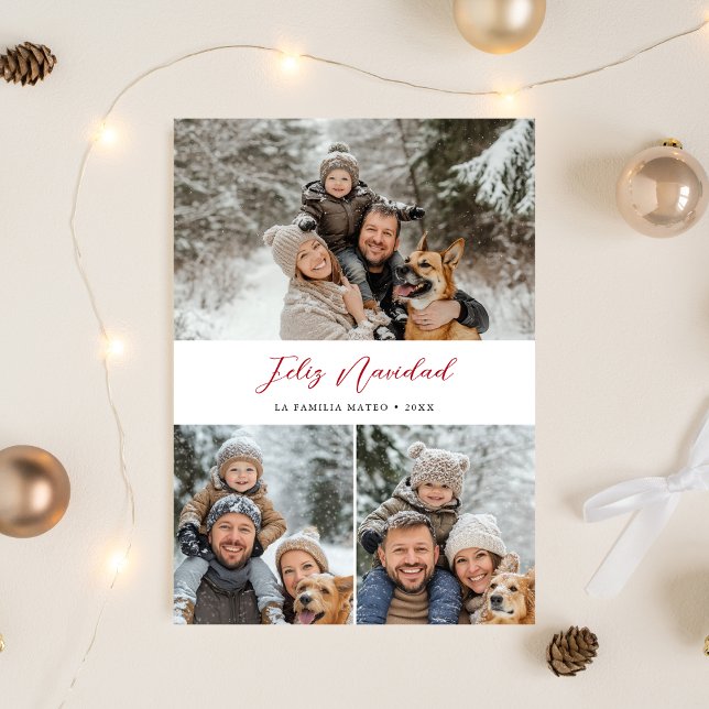 Elegant Script Christmas Photo Feliz Navidad Red  Holiday Card (Creator Uploaded)
