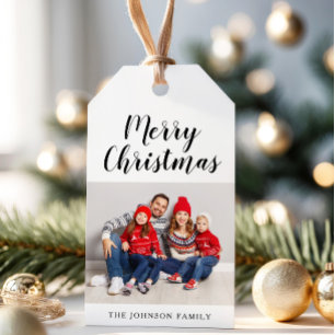 Elegant Script Christmas Photo  Gift Tags
