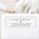 Elegant Script Christmas Return Address Label<br><div class="desc">Elegant, Modern Black and White Hand Lettered Christmas Family Return Address Labels. Featuring a pretty hand-written script with saying "merry christmas" in swash-tail font, a little red colour heart shape, around thin line frame background. Great for Christmas holiday season, easy to personalise them with your names and return address info....</div>