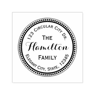 Elegant Script Circle Dot Round Address Stamp