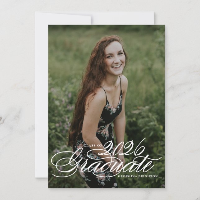 Elegant Script Class of 2025 Photo Graduation Announcement (Front)