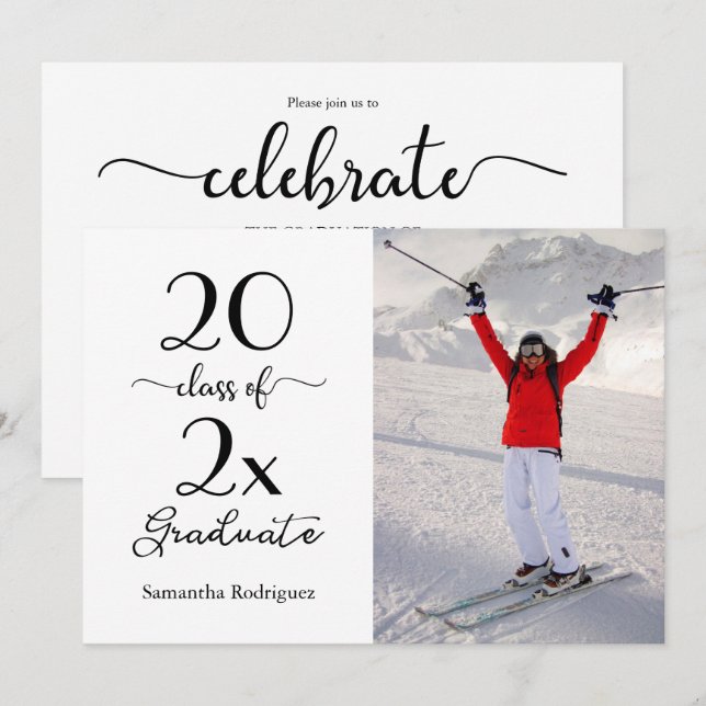 Elegant Script Class of Photo Graduation Party Invitation (Front/Back)