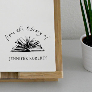 Elegant Script Classic Custom Name Library Book Rubber Stamp