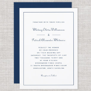 Elegant Script Classic Navy White Formal Weddings Invitation