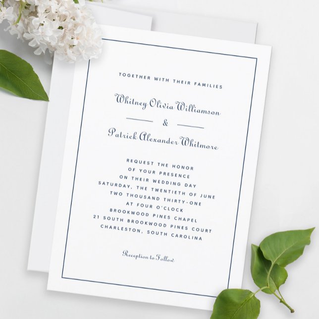 Elegant Script Classic Navy White Formal Weddings  Invitation (Creator Uploaded)