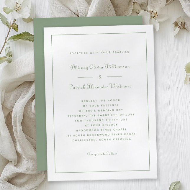 Elegant Script Classic Sage Green Formal Weddings Invitation (Elegant Script Classic Sage Green Formal Weddings Invitation)