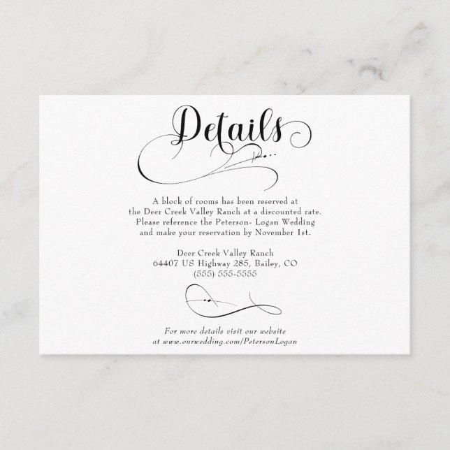 Elegant Script Classic Wedding Details Enclosure Card (Front)