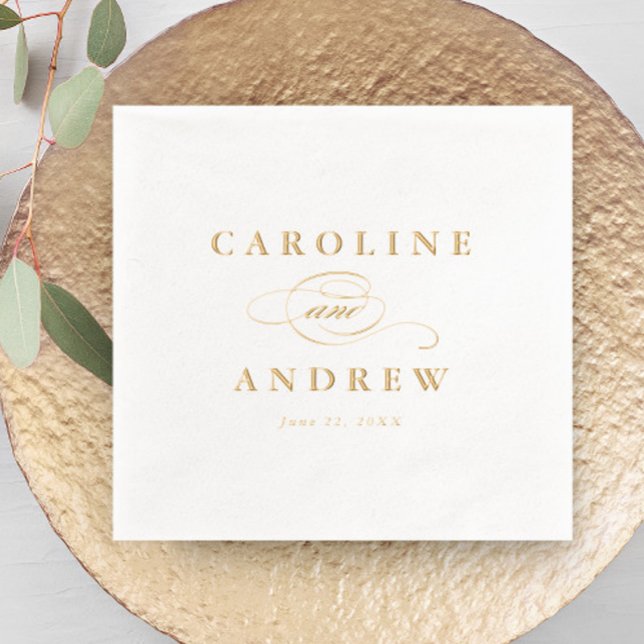 Elegant Script Classic Wedding Foil Napkins (Elegant typography script wedding real foil napkins.)