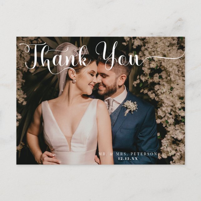 Elegant Script Classic Wedding Photo Thank You Postcard (Front)