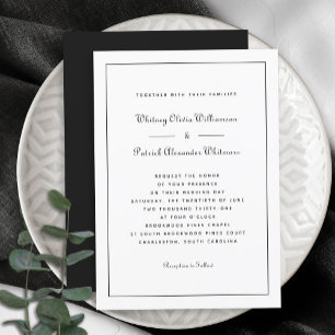 Elegant Script Classic White Black Formal Weddings Invitation