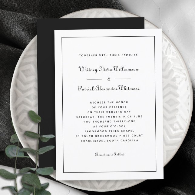 Elegant Script Classic White Black Formal Weddings Invitation (Creator Uploaded)