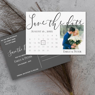 Elegant Script Classt Back White Wedding Photo Save The Date