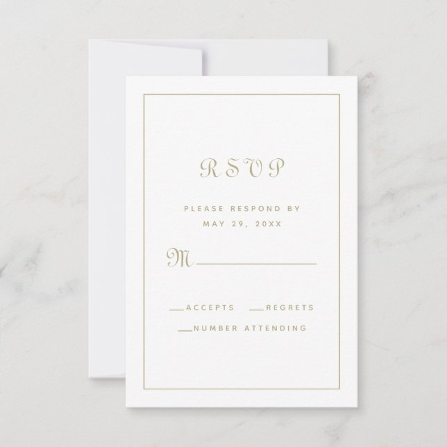 Elegant Script Classy Gold White Wedding Enclosure RSVP Card (Front)