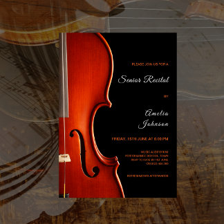 Elegant Script Classy Music Senior Recital Invitation