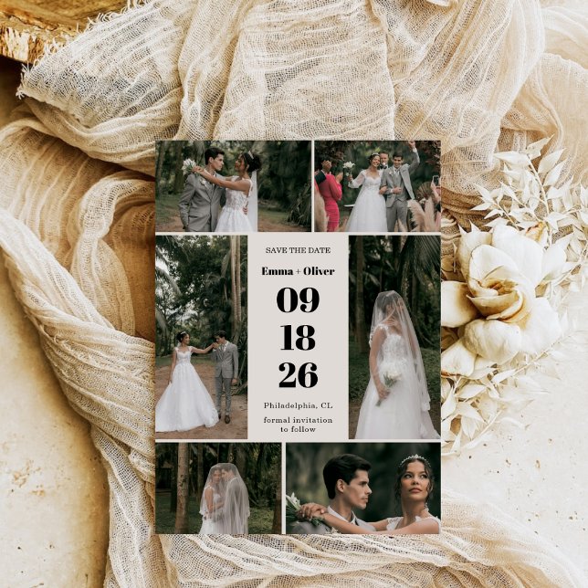 Elegant Script Collage Wedding  Save The Date (Creator Uploaded)