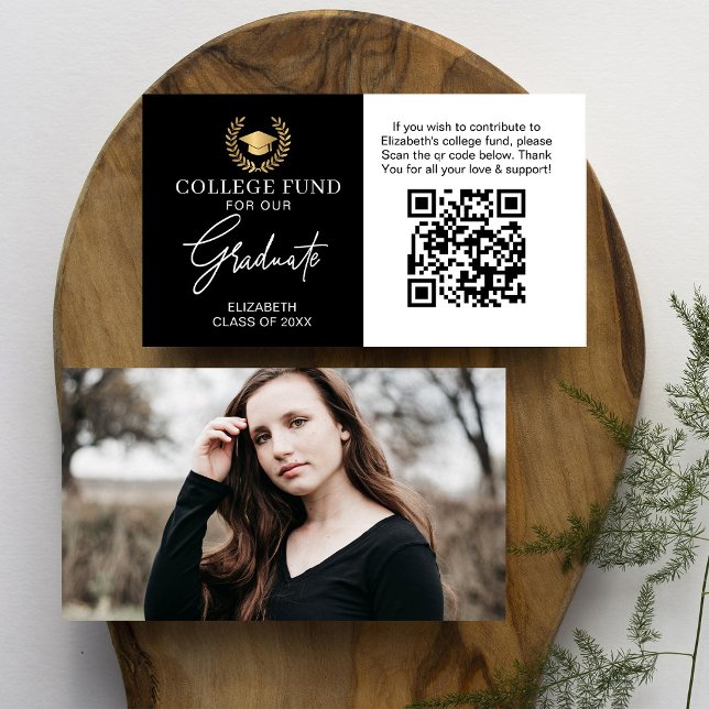 Elegant Script College Fund QR CODE Graduation Enclosure Card (Creator Uploaded)