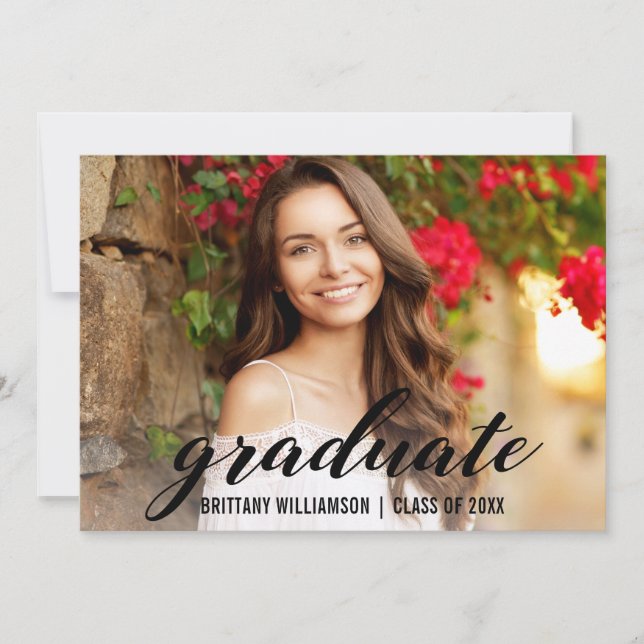 Elegant Script College Graduation Photo Announcement (Front)