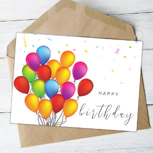 Elegant Script Colourful Balloons Happy Birthday Card
