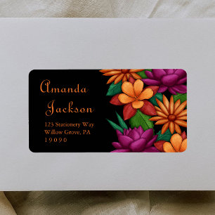 Elegant Script Colourful Flowers Return Address Label