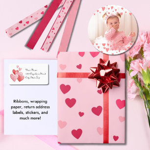 Elegant Script Colourful Pink Hearts Return Label
