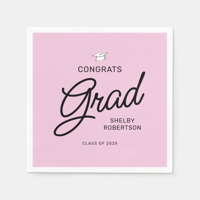 Elegant Script Congrats Grad Graduation Party Napkin (Front)
