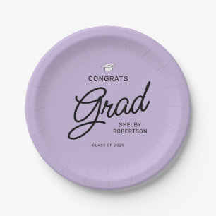 Elegant Script Congrats Grad Graduation Party Paper Plate