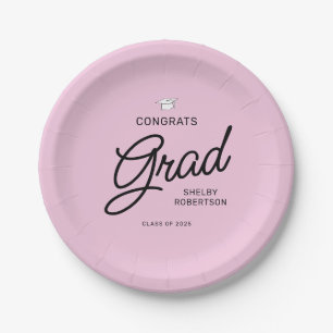 Elegant Script Congrats Grad Graduation Party Paper Plate