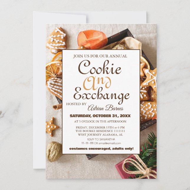 Elegant Script Cookie Exchange Christmas Party Invitation (Front)