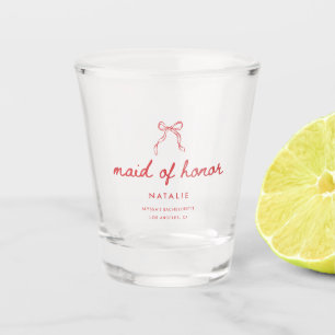 Elegant Script Coquette Custom Maid of Honour Name Shot Glass