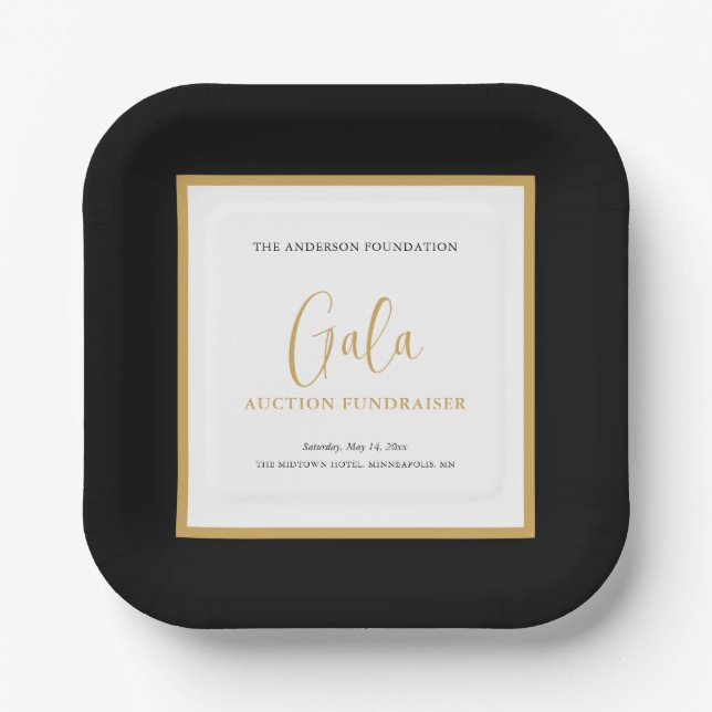 Elegant Script Corporate Gala Fundraiser Paper Plate (Front)