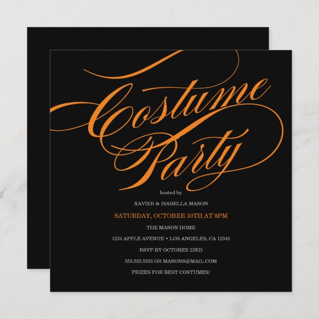 Elegant Script Costume Party Invitation (Front/Back)