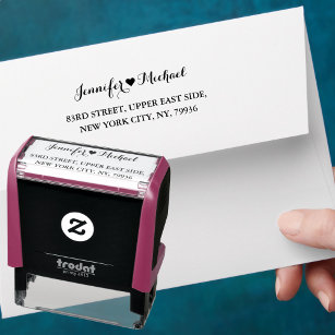 Elegant Script Couple Heart Wedding Return Address Self-inking Stamp