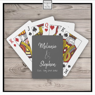 Elegant Script Couple Names Date Typography Grey Playing Cards